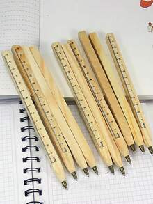 1pc Wooden Printed Ballpoint Pen, Multifunctional Signature Pen, Natural Wood