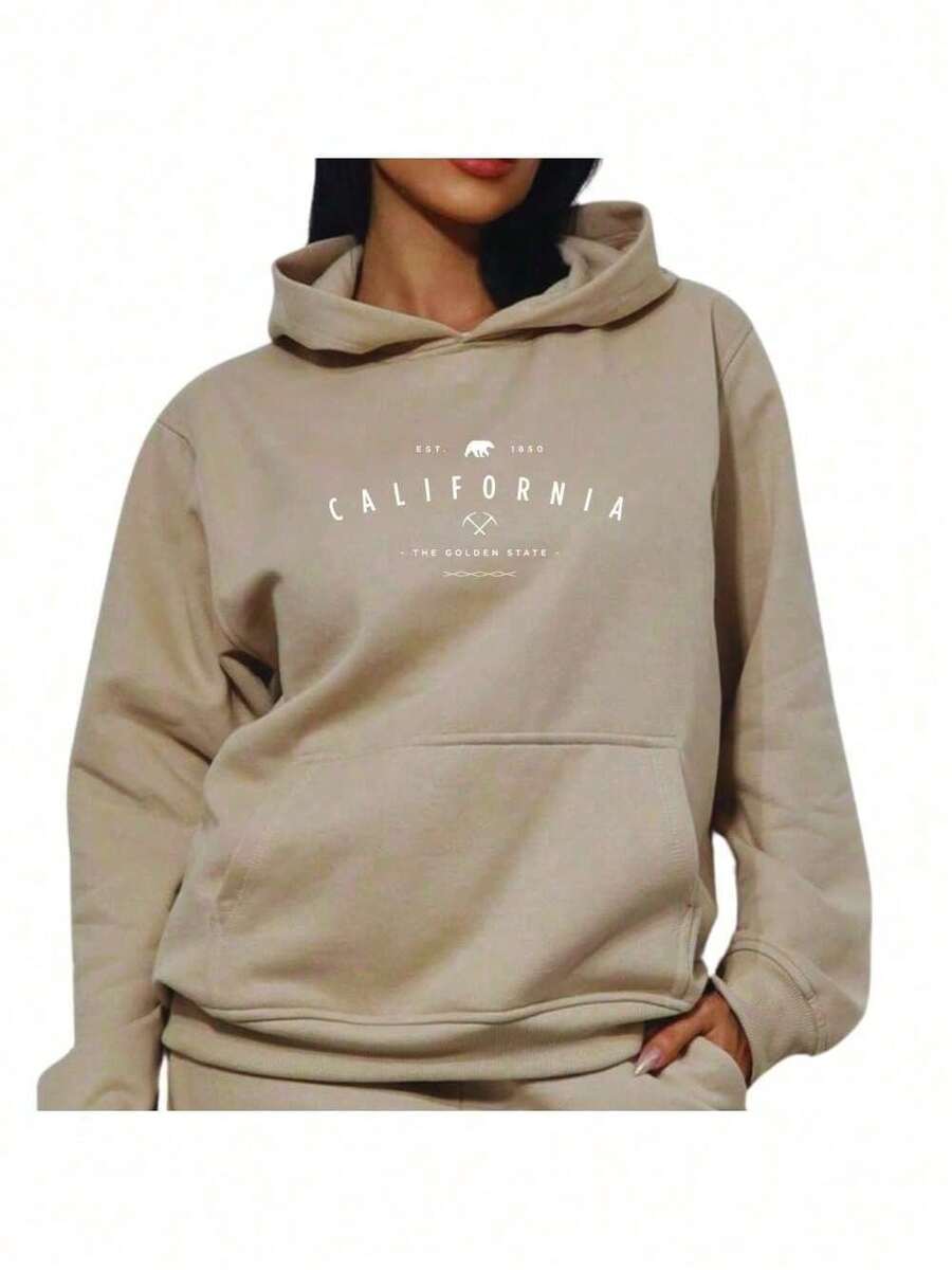 Flannel Fleece Jacket With California Golden State Print And Phrases - Autumn/Winter - Beige - View 1