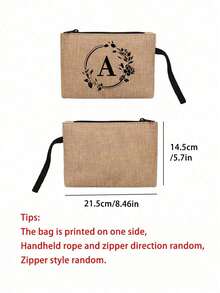 1 pieza Bolsa con cremallera de lino con estampado de letra, patrón de letra floral de moda, monedero, bolsa de cosméticos, regalo para mujeres, maestras, organizador de viaje: perfecto para exteriores y belleza, adecuado para mujeres, madres, amigas, damas de honor, estudiantes, vuelta al colegio, maestras - Caqui - Ver 11