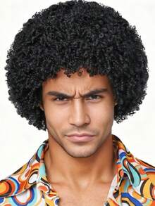 8 Inch Short Curly Synthetic Wig For Men, Fashionable Natural Look, Fluffy And Comfortable, Suitable For All Men, Ideal For Halloween, Music Festivals And Other Costume Occasions - Multicolor - View 5