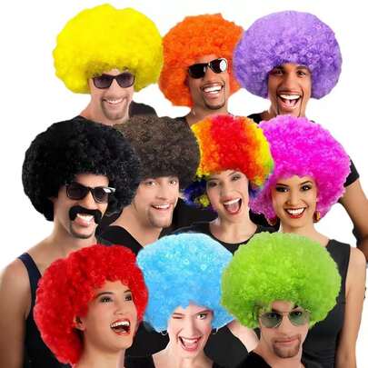 Jumbo Kinky Curly Wigs For S - Multicolor Party Costume Hair (Pink, Blue, Yellow, Green, Purple, Orange, Red) - Elastic Net, Unisex Wig For &, Carnivals, Themed Events - Bulk Price Available