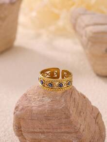 1PC Colorful Enamel Evil Eye Rings For Women Gold Color Stainless Steel Retro Geometric Evil Eye Ring Wedding Christmas Jewelry Gift - Multicolor - View 5