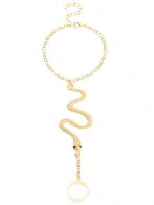 1PC Snake Design Bracelet And Ring Set Gold Plated Adjustable Two Piece Jewelry Combination Mysterious Elegant Style Gift For Women Daily Wear Date Festival Vacation Special Occasions