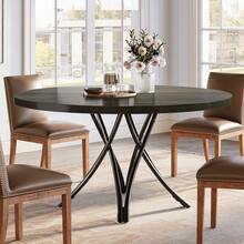 Tribesigns Table ronde pour 4 à 6 personnes, 120 cm de diamètre, style moderne, pieds croisés, montage facile, idéale pour la cuisine ou la salle à manger, noire. - Noir - Voir 10