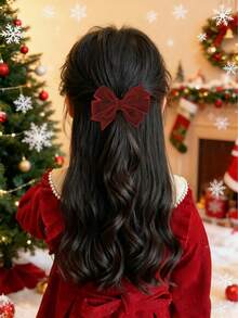 Conjunto de 2 Laços de Cabelo Bordô para Meninas, Laços de Veludo Sólido com Presilhas de Jacaré, Presilhas de Cabelo Elegantes com Laço, Grampos de Cabelo com Laço Simples, Acessórios de Cabelo para Adolescentes no Outono e Inverno - Borgonha - Ver 6