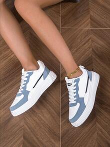 Women's New Korean Fashion Versatile Casual Soft Bottom Thick Sole Durable Couple Matching Sneakers, Casual Shoes - White and Blue - View 3