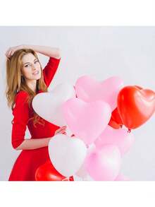 60/30 piezas Globos de látex con forma de corazón de 10 pulgadas (25,4 cm) en rojo, rosa y blanco, adecuados para el Día de San Valentín, aniversario de boda, compromiso, cumpleaños, jardín, celebración de la empresa, graduación, fiesta, decoración romántica - Multicolor - Ver 7