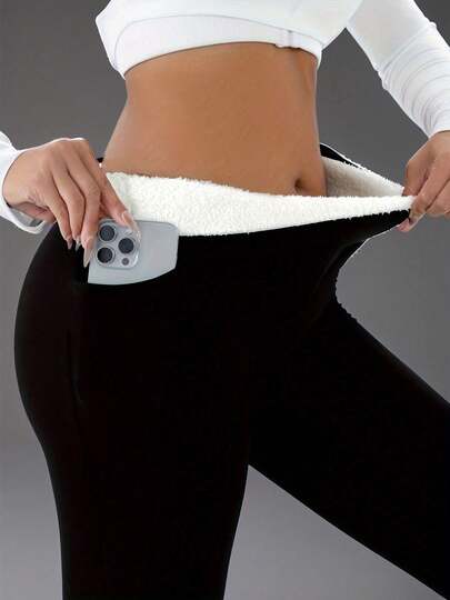 Damen Fleece-gefütterte Leggings mit hoher Taille - Dehnbar, verstärkt, warm und gemütlich, Winterhosen mit Gummibund und Taschen für den Lässig-Wear, gemütliche Kleidung | Stilvolle Winterhosen | Strapazierfähige Fleecefütterung, Leggings für den Winter