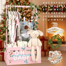 Baby Shower Gifts Basket Wooden Crate, 26-Letters And Baby Clothes Hangers New Born Baby Girl Boy Gifts Vine Decorations Cute Closet With Handle Pregnancy Gifts For New Mom Parents - Hồng - Xem 9