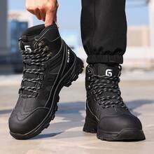 GUYISA Nuevos zapatos de seguridad de caña alta con puntera de acero, anti-aplastamiento, anti-perforación, botas tácticas de moda para minería y construcción, color negro, impermeables, suela de goma suave, cómodos y duraderos, adecuados para todas las estaciones