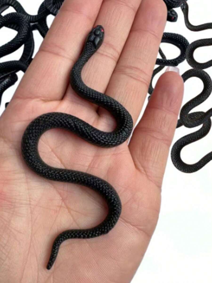 Realistic Soft Rubber Snake Toy, Fake Snake Model, Gag Gift For Halloween Party, Novelty Finger Toy, - Black - View 1