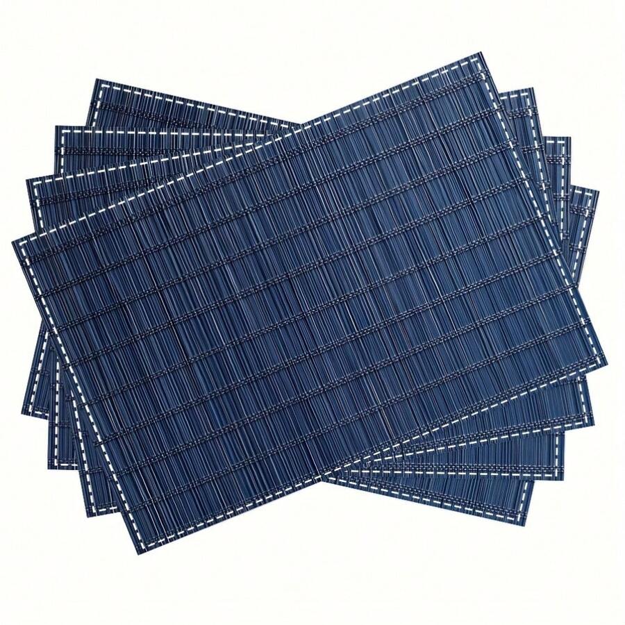 4pcs Blue Bamboo Texture Placemats - Heat-Resistant, Washable Linen Rectangular Placemats With Thin Lines & Horizontal Stripes, 12x18 Inch For Picnics, Parties, Buffets, And Dinner Settings, Party Tableware, Natural Aesthetic, Durable Tableware, Picnic Accessories, Rustic Style, Decorative Tableware, Reusable Mats, Multipurpose Mats - 12x18 inch - Xem 1