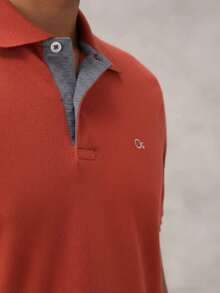 Ogochi Men's Basic Plain Polo Shirt With Logo, No Pocket, Original - Hot Sauce - View 8