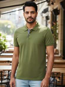 Ogochi Men's Basic Plain Polo Shirt With Logo, No Pocket, Original - Sphagnum Hijau - View 4