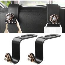 Bling Car Seat Headrest Hook, 2PCS Crystal Rhinestone Vehicle Purse Bags Holder, Diamond Automotive Interior Backseat Storage Hanger Accessories, Universal For SUV, Sedan, Truck (Black) - 白色 - 查看 1