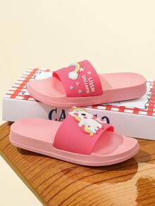 1 Pair Kids Cartoon Pattern Slippers, Fashionable & Versatile, Suitable For Boys & Girls Daily Casual And Outdoor Activities - Pink - View 2