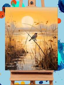 DIY Paint By Numbers Kit - Wetlands & Reeds Scene 19.7x15.7" Canvas, Acrylics & Brushes Included (Frame Not Included) - Multicolor - View 6