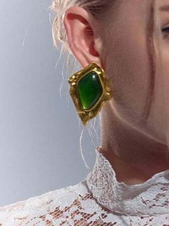 LN几何褶皱刀片钻石耳环，复古金属宝石几何吊坠耳环，女士珠宝美丽时尚秀女郎系列耳环配饰，中世纪波西米亚风格耳环