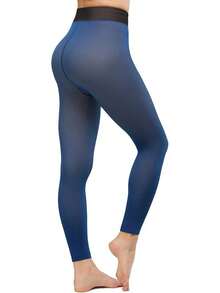 Fleece Lined Sheer Warm Pantyhose Leggings Translucent Thermal Winter Thick Tights Dresses, Women's Style 5FUO - 海軍藍無腳 - 查看 10