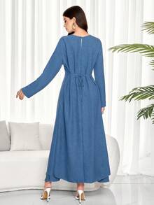 2pcs Women's Minimalist Long Sleeves Long Style Top With Button Closure And Casual Mermaid Skirt Suit