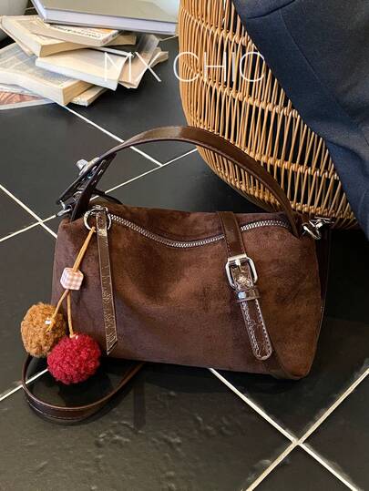 1pc Women's New Crescent Moon Handbag, Fashionable Minimalist Suede Tote Bag, Suitable For Dates, Gifts, Commuting, Shopping In Autumn/Winter