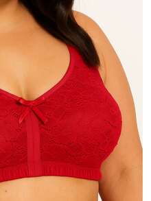Comfortable Plus Size Lace Bra, Wireless, Padded Straps - Rojo - Ver 2