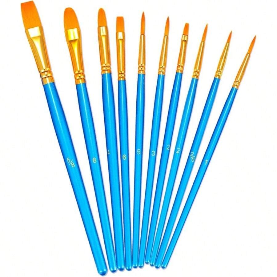 Paint Brush Set, 10pcs Round Pointed Tip Nylon Hair Artist Detail Paintbrushes, Professional Fine Acrylic Oil Watercolor Brushes Face Nail Body Art Model Miniature Painting, Blue - 藍色 + 1 包 - 查看 1