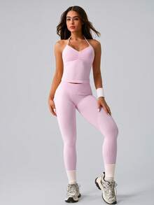 NcmRyu 1 Set Women's Fashion Casual Minimalist Versatile Backless Shaping Sports Bra And Leggings Workout Suit