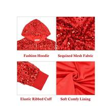 Women's Sequin Zip-Up Hooded Jacket With Ribbed Hem And Long Sleeves For Party Wear - Red - View 6