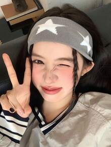 1pc Retro American Star Knitted Headband, Hip Hop Wide Elastic Headband, Fashion Minimalist, Casual Sports Headband, Stretchy, Hair Accessory Winter Hair Bands Warn Sweatband