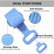 - Limpiador de silicona para ducha, 90 largo con asas, cepillo para polvo corporal para exfoliacin y masaje, cepillo para polvo de bao para hombres y mujeres azul - azul - Ver 4