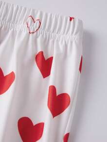 Matching Valentine Pajamas For Family Long Sleeve Tops + Heart Pants Set Loungewear - White - View 10