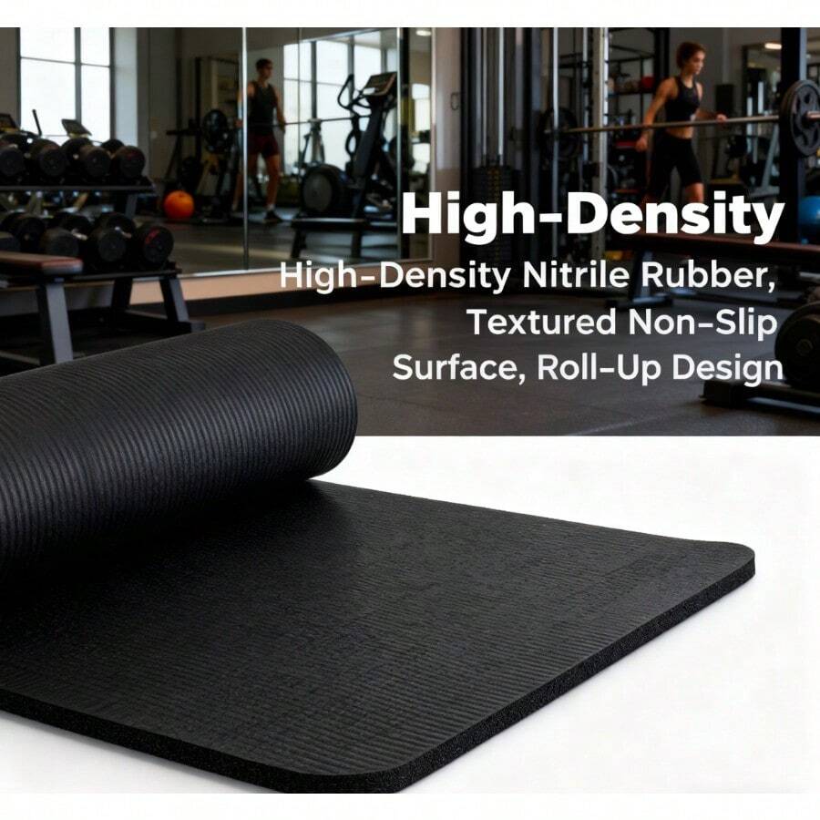 1"Thick High Density Exercise Mat - 71"X24" Black With Carry Strap - Black - View 1