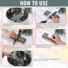 Sharpening Stone Set For Knives, Professional Sharpening Stone Set, Double-Sided Sharpening Stone, With Bamboo Base, Correction Stone, Tool Holder, Leather Strips - 綠色 - 查看 3