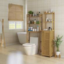 Kleankin 3-Tier Bathroom Shelf With Anti-Tip Protection Made Of Natural Bamboo, Space-Saving Storage Rack For Bathroom.