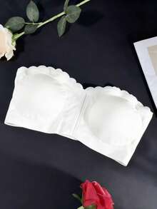 女士无肩带文胸，无缝隐形抹胸式无钢圈前扣聚拢无背文胸，隐形防滑聚拢薄款加厚下摆文胸，适合小胸前扣隐形后背无肩带文胸