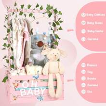 Baby Shower Gifts Basket Wooden Crate, 26-Letters And Baby Clothes Hangers New Born Baby Girl Boy Gifts Vine Decorations Cute Closet With Handle Pregnancy Gifts For New Mom Parents - Hồng - Xem 7