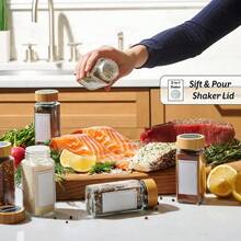 24pcs/12pcs/6pcs Square Glass Jar Set, Suitable For Barbecue Spices, Salt & Pepper Shakers, Seasoning Dispensers, Includes Wooden Lids, Labels And Brushes, Kitchen Organizer (Accessory Style Random) - Clear - View 6