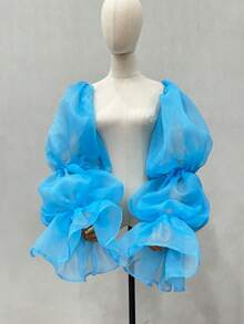 1pc Black Mesh Petal Sleeve, 2pcs Elastic 4-Layer Dark Bride Sleeve Cuffs - Multicolor - View 7