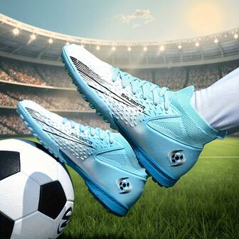 1 Pair Men/Women's High-Top Outdoor Soccer Cleats, Professional Sports Shoes, Non-Slip & Durable For AG/FG/Natural Grass, Lace-Up Football/Rugby Trainers, Lightweight High-Performance Design, Factory Direct