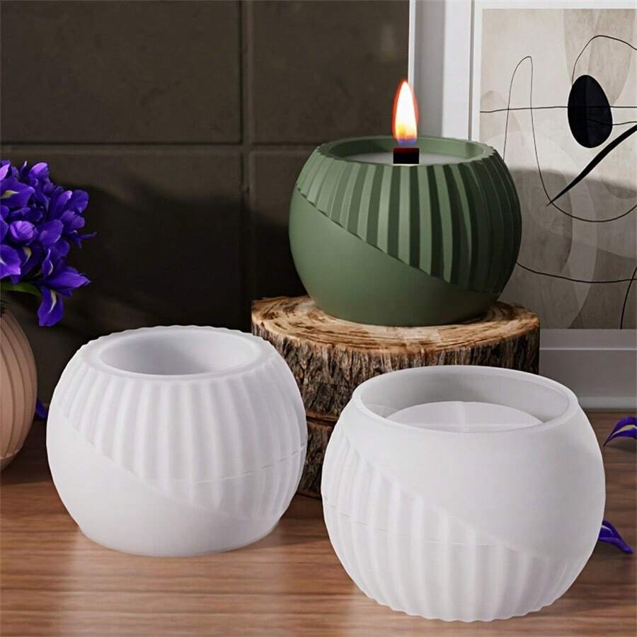 1/2 buc Matrițe de turnare din rășină: Matrițe creative pentru ghivece de flori în stil nordic, Matrițe pentru ghivece cu dungi verticale, Matrițe pentru ghivece de flori în stil minimalist, Matrițe rotunde în formă de cupă pentru lumânări, Matrițe pentru lumânări parfumate. - alb - Vizualizare 1
