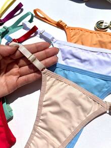 Set Of 5 Thong Panties With Adjustable Straps, Seamless, Polyester, 100% Cotton Gusset, Comfortable For Everyday Wear, Lingerie, Sensual - 彩色 - 查看 7