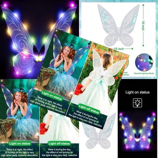 Alas Iluminadas para Adultos Alas de ángel de Mariposa LED para Niñas Disfraz de Halloween Brillar Fiesta de Disfrazarse