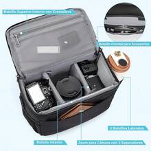 Lubardy Bolsa para Cámara DSLR/SLR/Mirrorless Funda Antichoque con Soporte para Trípode Bolsa Impermeable para Cámara con Protector de Lluvia para SLR, Negro - Negro - Ver 5