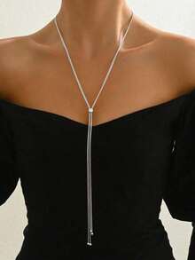 1pc New Fashion Adjustable Y-Necklace With Snake Bone Chain Design, Versatile Sweater Necklace - Silver - View 1