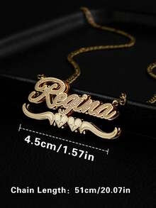 1pc Personalized Letter Stainless Steel Necklace, Custom Name Double-Layer Flower Shaped Necklace, Suitable For Daily Wear, Anniversary, Gifts For Friends, Family, Lovers, Holidays Gold, Rose Gold Stylish For Father's Day, For Weddings, For Daily Wear, For Party, For Prom, High School Senior High School Students - 金色 - 查看 5