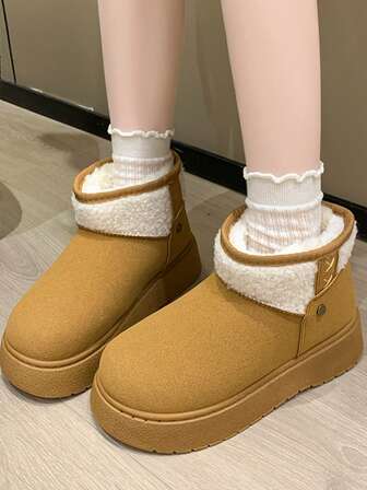 2025 가을 신상 두꺼운 밑창 여성용 스노우 부츠, 따뜻한 보온 안감, 짧은 샤프트, 다용도, 미끄럼 방지, 슬립온, 캐주얼, 편안한 보온 안감, 동북 지방에 적합