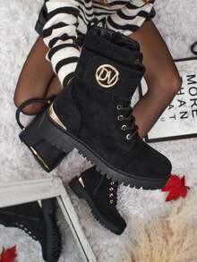 Women's Worker Boots With Embellishments Lorice - Black-1 - View 1