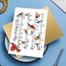 Adult Birthday Greeting Card - Musical Birds On Sheet Music For Nature & Music Enthusiasts (Includes Envelope) - Multicolor - View 3
