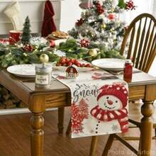 Artoid Mode - Juego de 4 manteles individuales de Navidad con diseño de árbol de Navidad, muñ de nieve, color rosa nieve, 12 x 18 pulgadas, para decoración de fiesta, cocina, comedor(13" x 48", Table Runner Rojo) - Multicolor - Ver 2